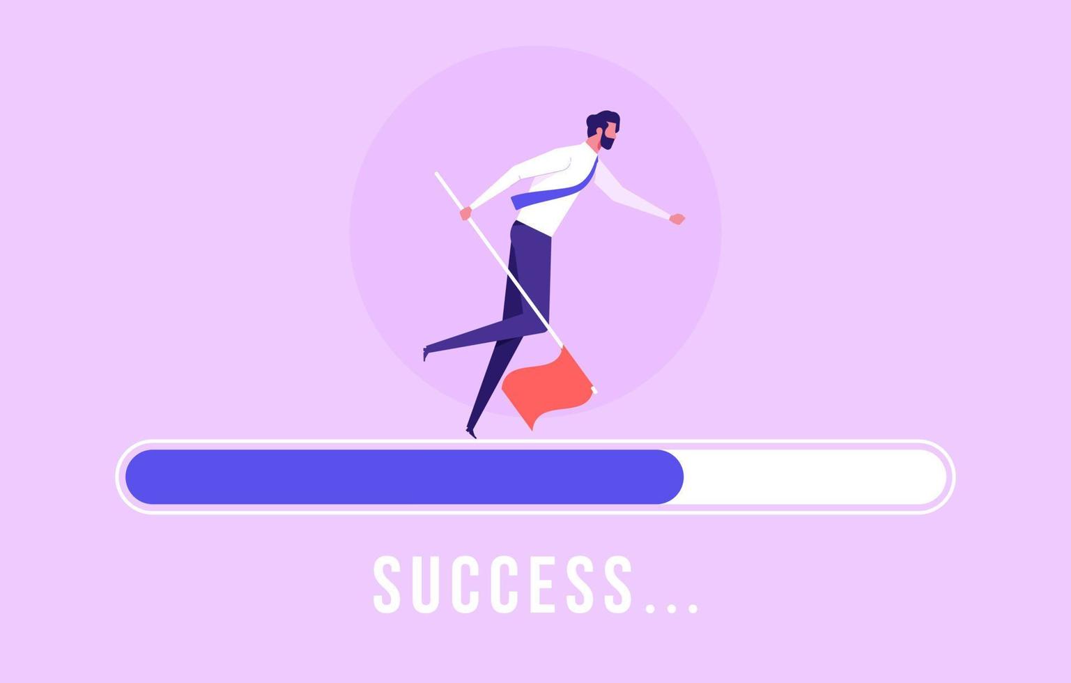 Businessman running on progress bar to reach the goal symbol for success, business success concept vector