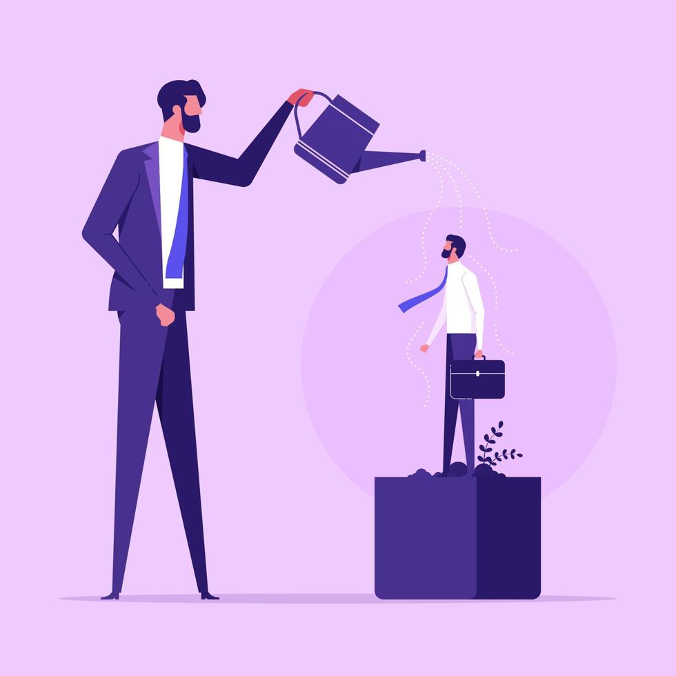 Hr Human Resources Concept, Talent Development, Career Growth, Training or Coaching, Employee Improvement, Businessman Manager Character Watering Talented Staff vector