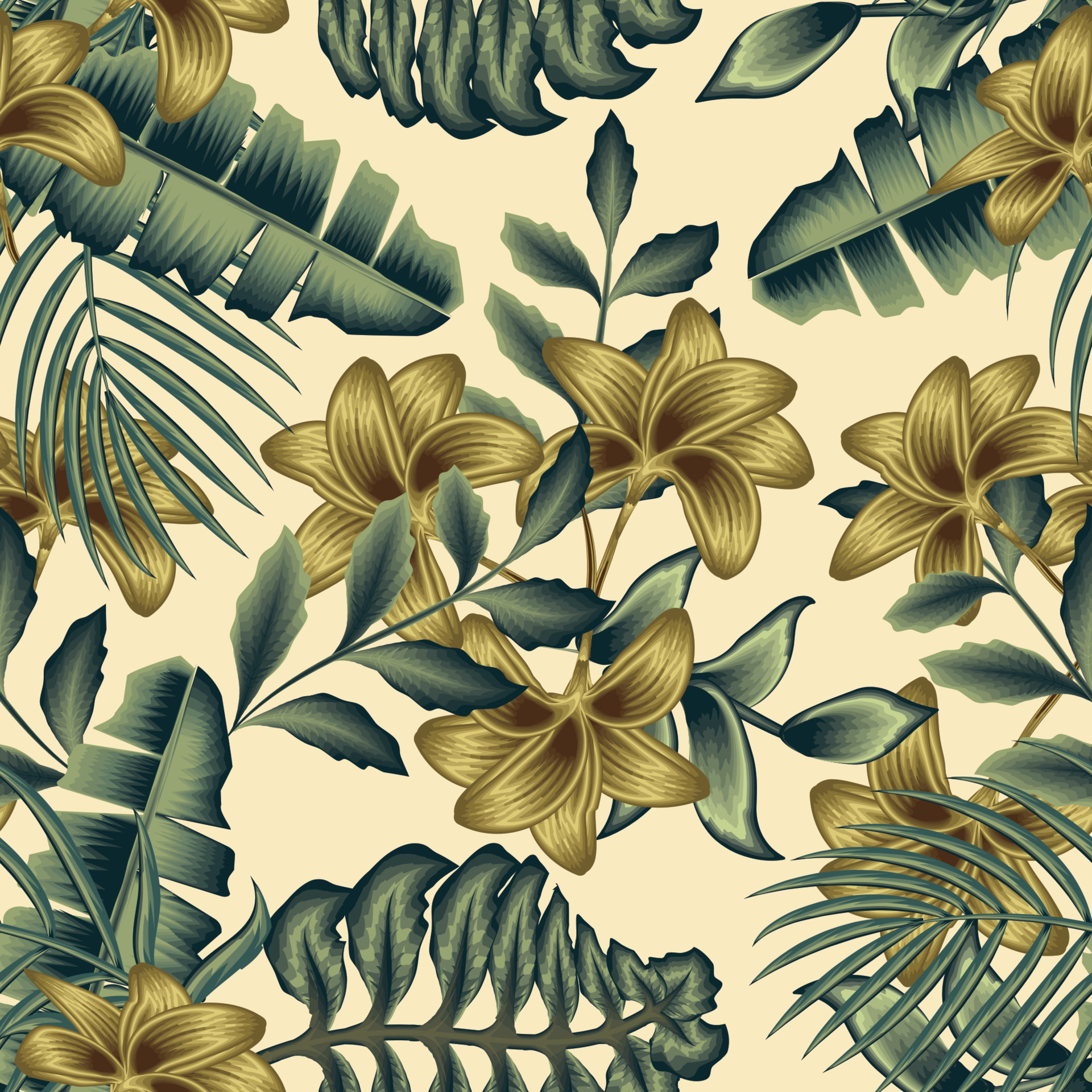 gold natural abstract flowers illustration on beige background fashionable  texture with green tropical banana palm leaves and plants foliage. Vintage  botanical wallpaper. Template interior design 11471196 Vector Art at  Vecteezy