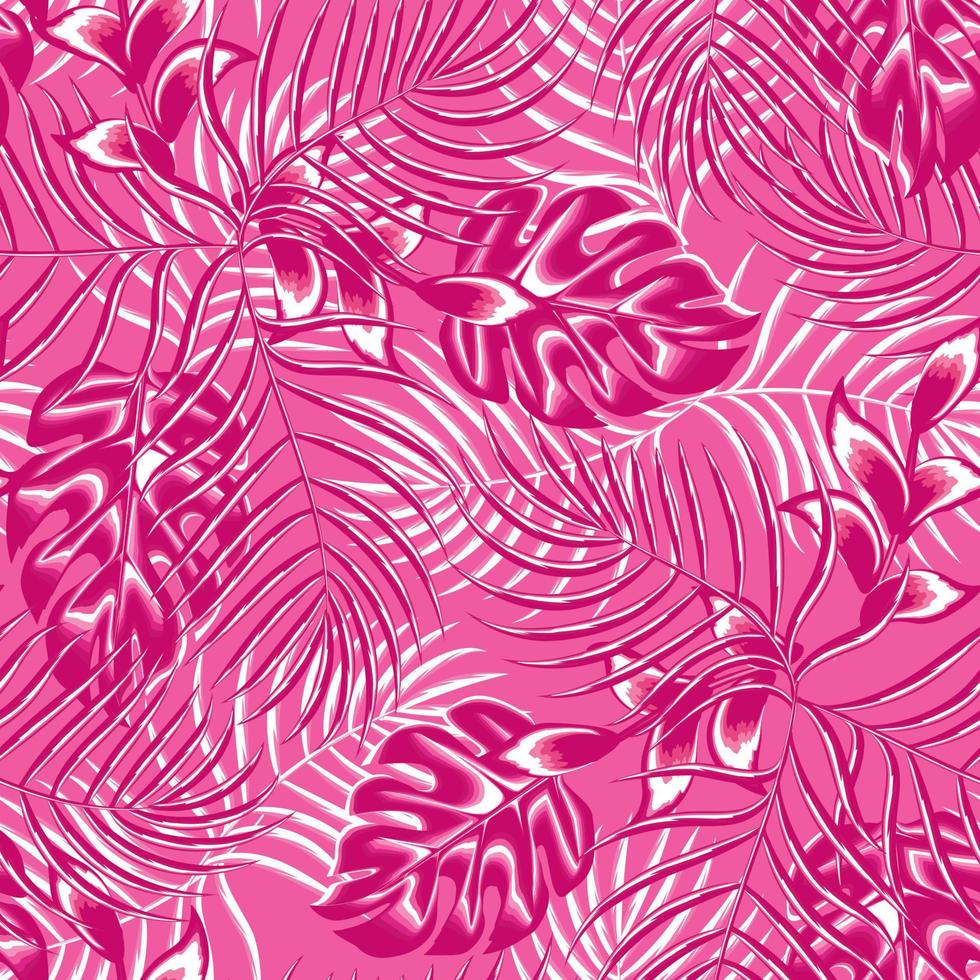 Abstract seamless tropical pattern with pink monochromatic plants leaves and foliage on pastel background. Seamless exotic pattern with tropical plant. Exotic wallpaper. Trendy summer Hawaii. autumn vector