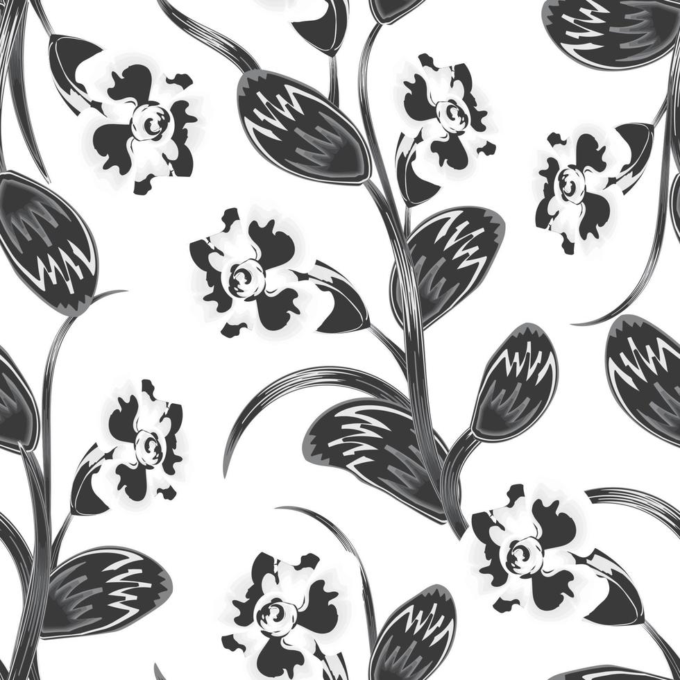 vector de fondo de flor abstracta vintage patrón floral tropical transparente decorativo de moda con plantas y hojas grises. floral con estilo monocromático. fondo floral. trópicos exóticos. el verano