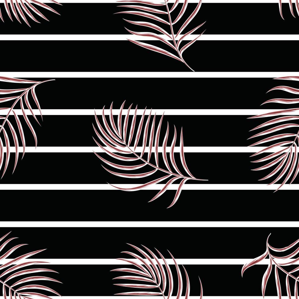 exotic coconut leaves illustration seamless pattern with line art on dark background. Vector design. Jungle print. Printing and textiles. Exotic tropics. fashionable prints for shirt cloth or textile