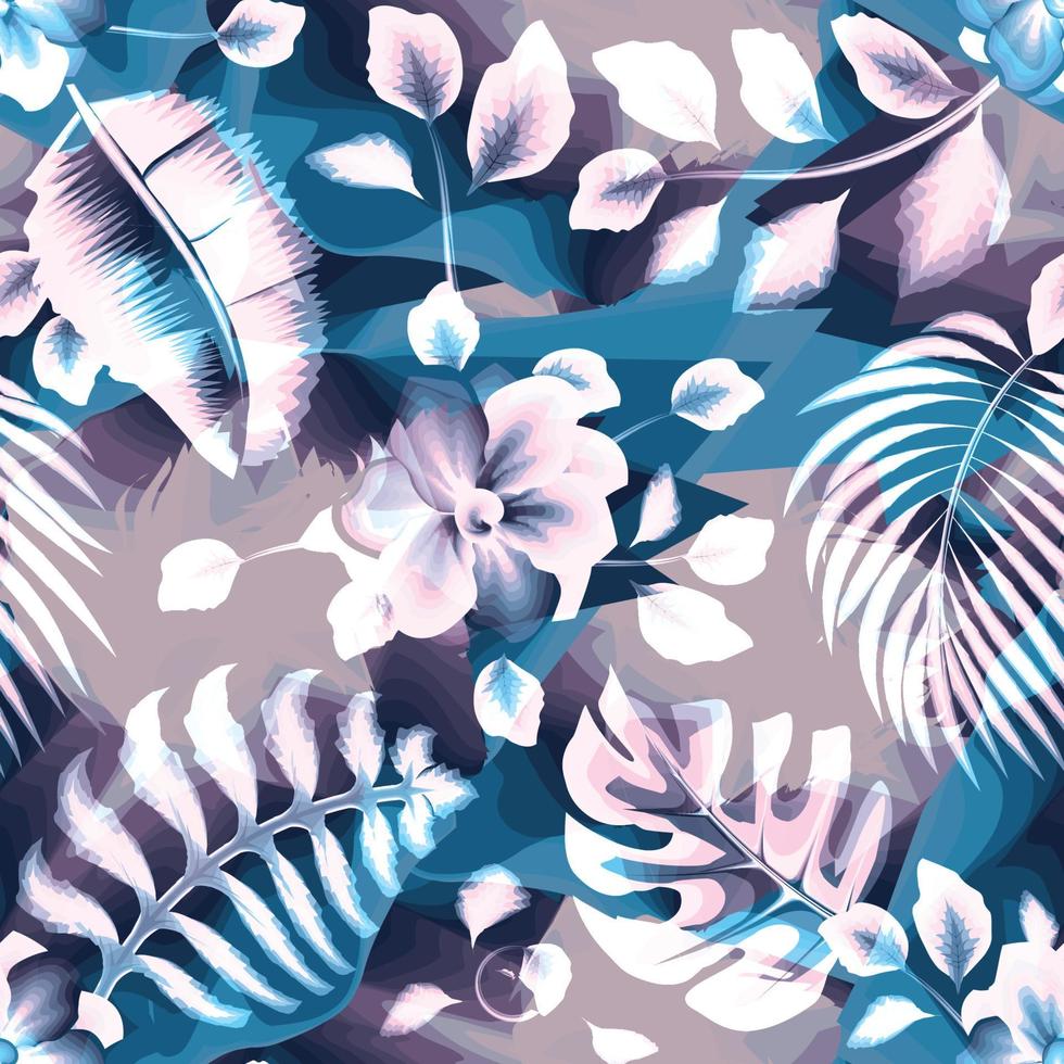 hojas de plantas de plátano de textura abstracta tropical y patrón de flores de jazmín. fondo transparente de la naturaleza. fondo floral. trópico exótico. diseño de verano. impresión de papel tapiz natural. otoño. naturaleza. primavera vector