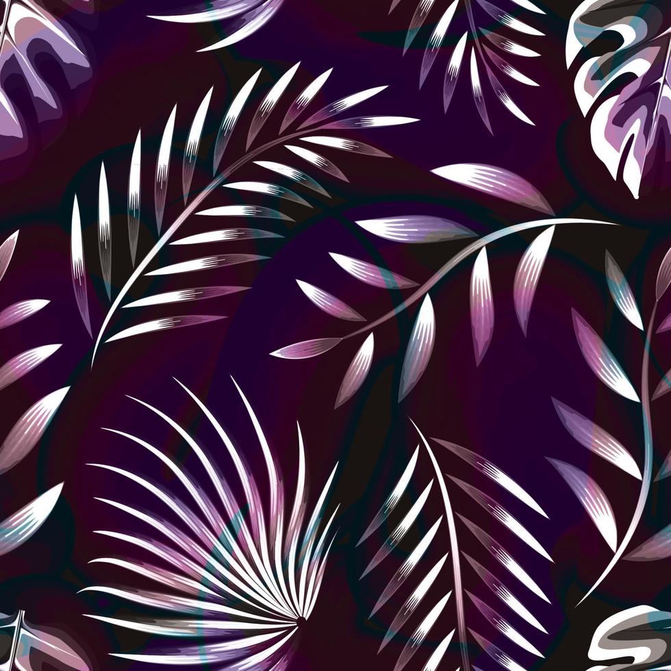 patrón tropical abstracto sin fisuras con coloridas hojas de palma de monstera y follaje sobre textura de fondo de gerunge. decorativos naturales. estampado de papel tapiz de la jungla. trópico exótico. diseño de verano. primavera. otoño vector