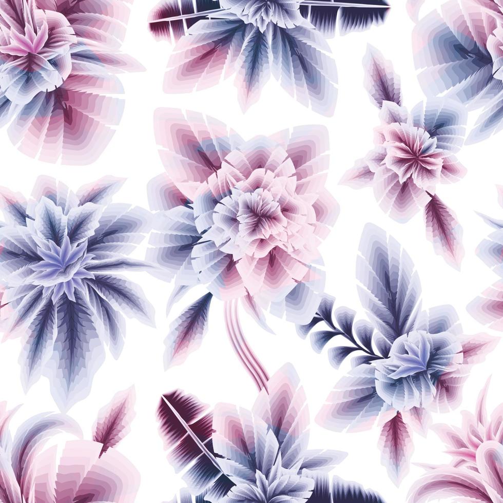 patrón botánico sin costuras con resumen de color rosa y azul. colorido floral con estilo. fondo floral. trópicos exóticos. diseño de verano. textura de impresión sin costuras de moda. papel pintado de otoño. naturaleza vector