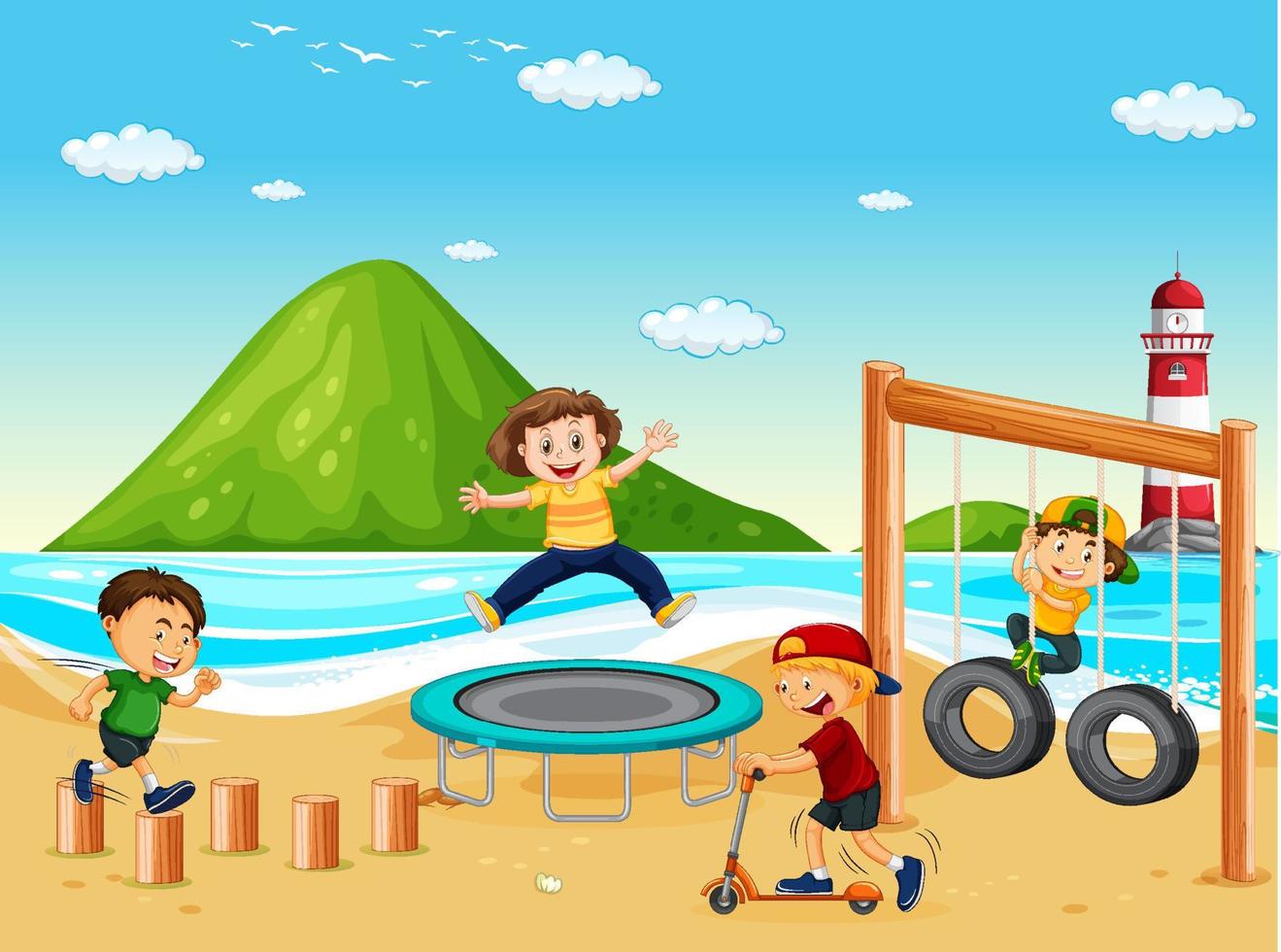 Beach playground with happy children vector