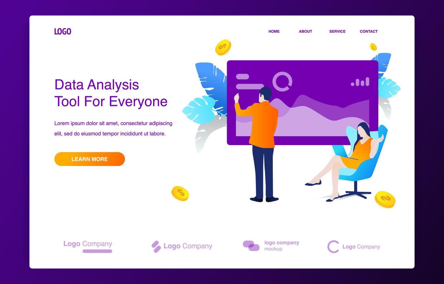 Business Men Presenting Analytical Data On Screen vector