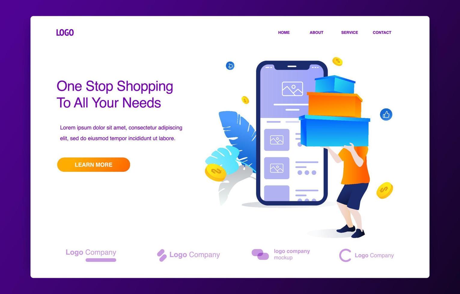 Man Lifting Shopping Boxes Using Smartphone For Online Shop vector
