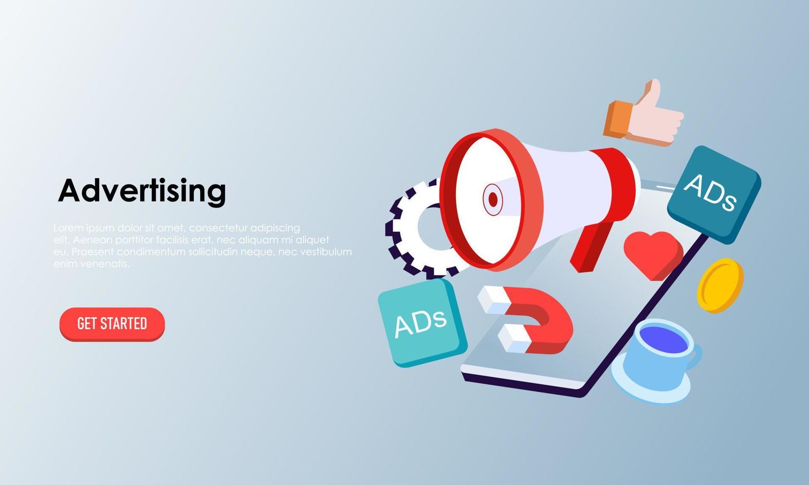 Mobile advertising, social media campaign, digital marketing concept illustration vector