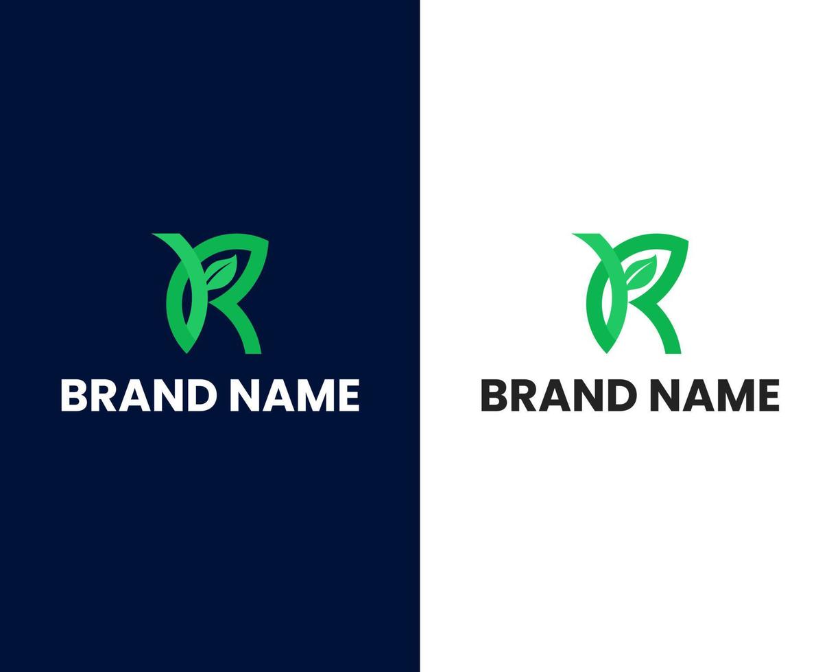 letter r with leaf modern logo design template vector