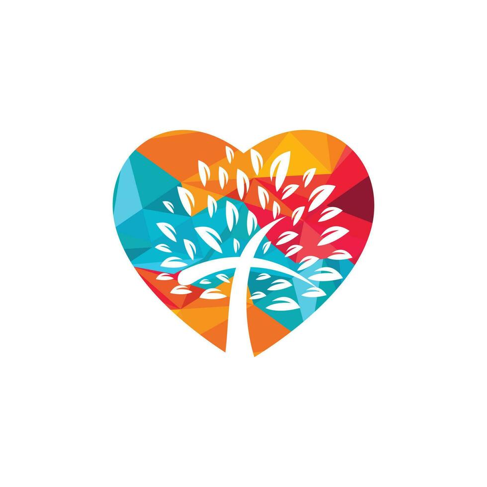 Abstract heart and tree religious cross symbol icon vector design.