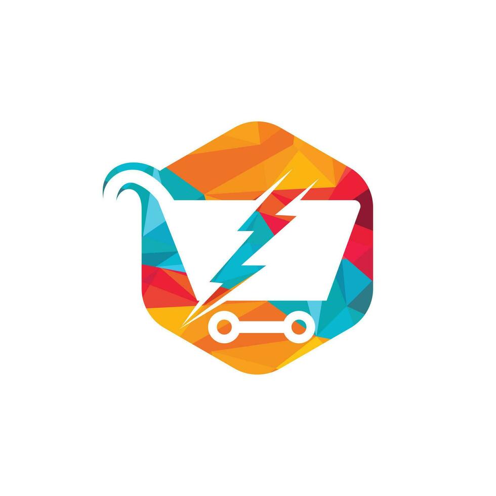 diseño de logotipo vectorial de compras rápidas. carrito de compras con icono de logotipo flash. vector