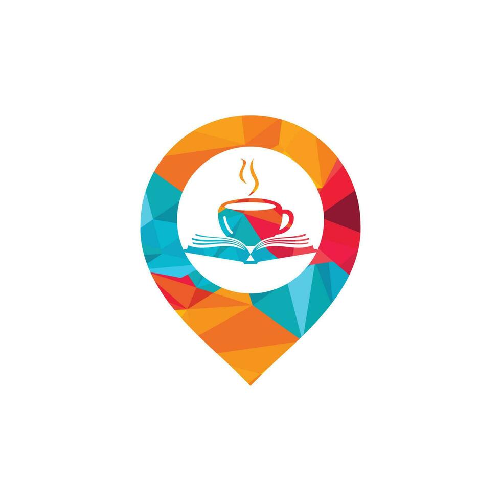 Coffee book with pin vector logo design. Tea Book Store Iconic Logo.