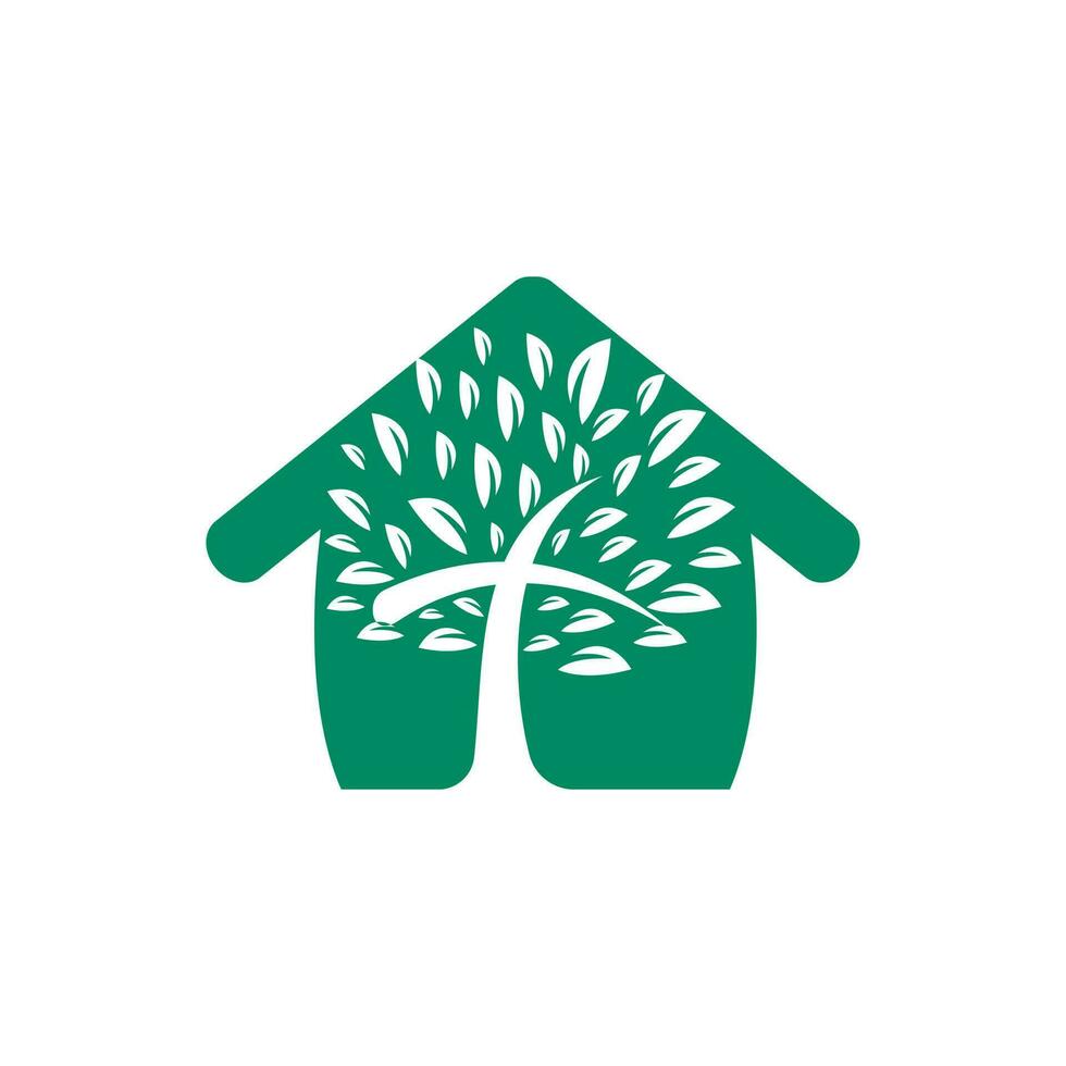 Abstract home and tree religious cross symbol icon vector design.