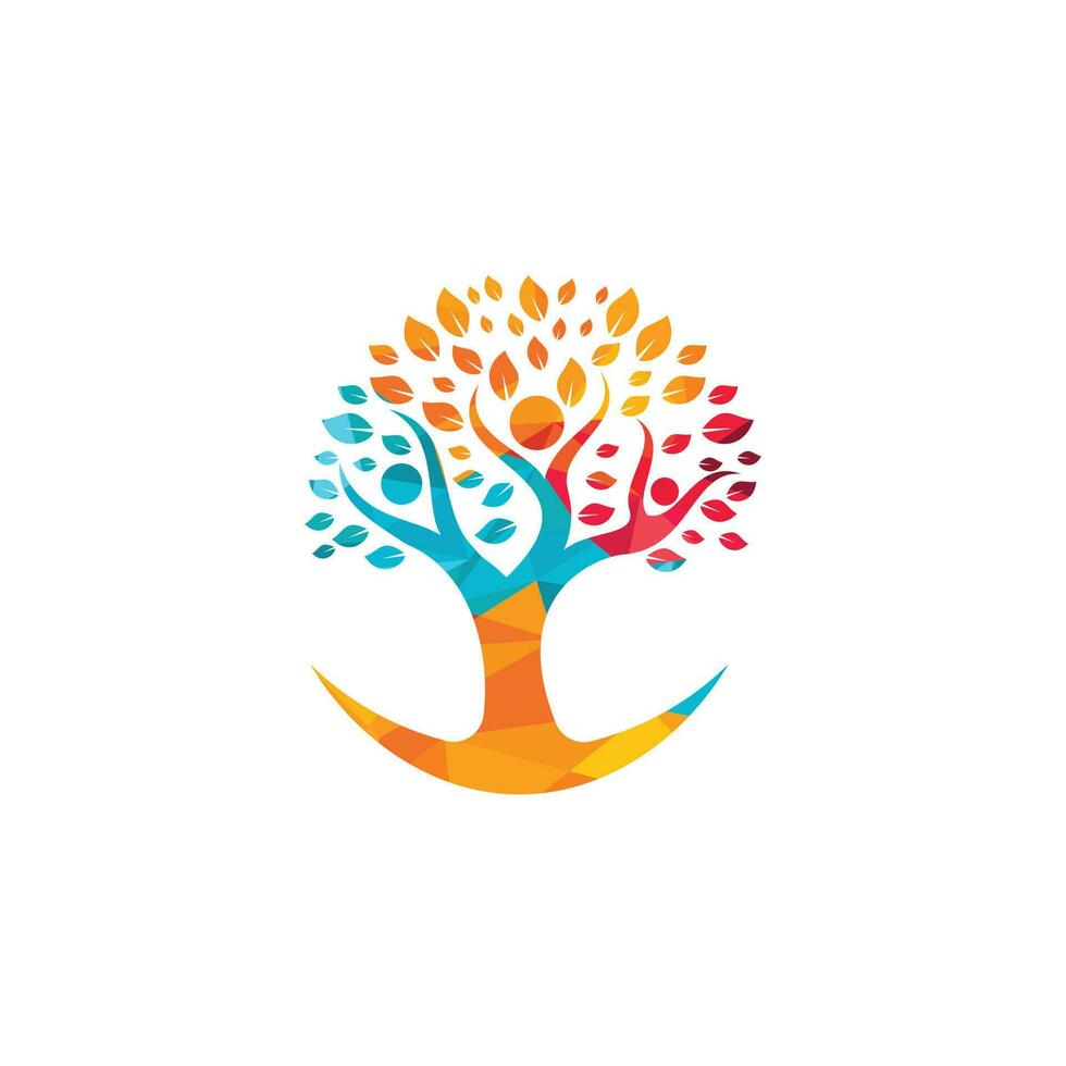 Creative People Tree Concept Logo Design Template. vector