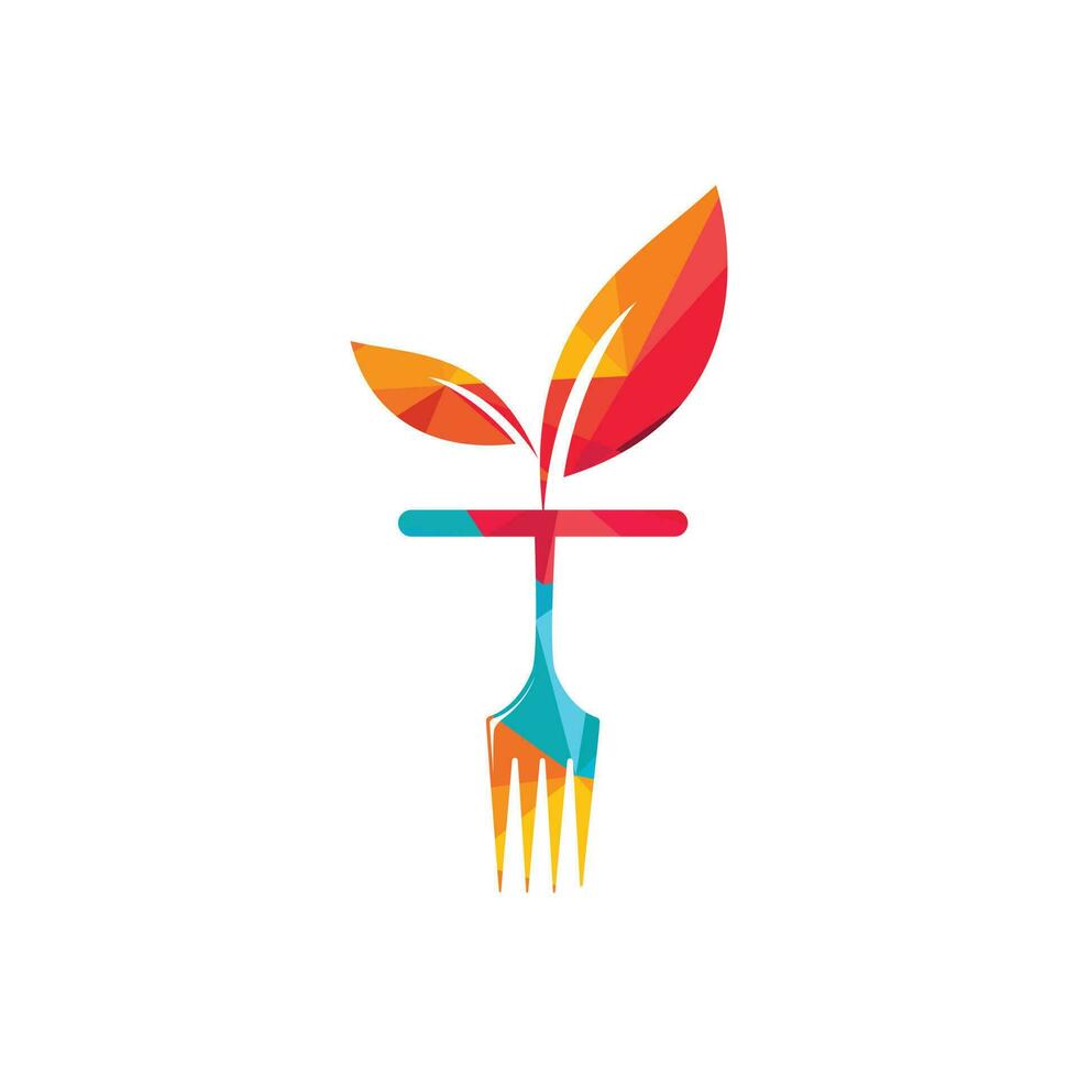 Healthy food logo template. Organic food logo with fork and leaf symbol. vector
