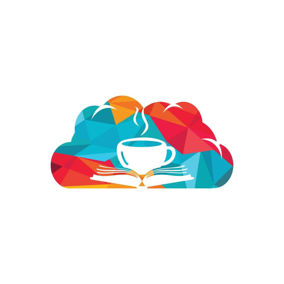 Coffee book with cloud shape vector logo design. Tea Book Store Iconic Logo.