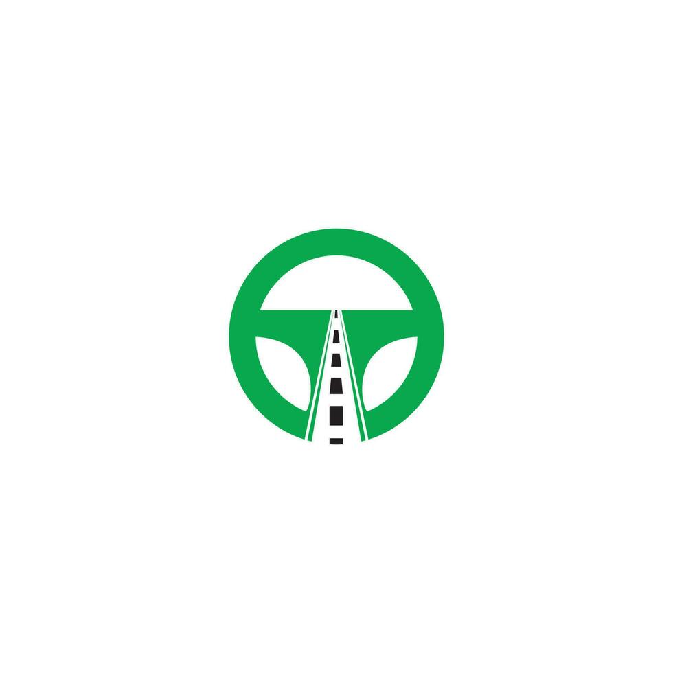 Driving school logo design. Steering wheel and road icon. vector