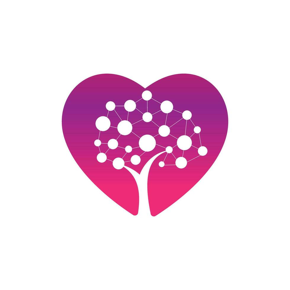Tech Tree heart shape concept Logo Template Design. Technology, nature, wireless, internet, network vector logo template.