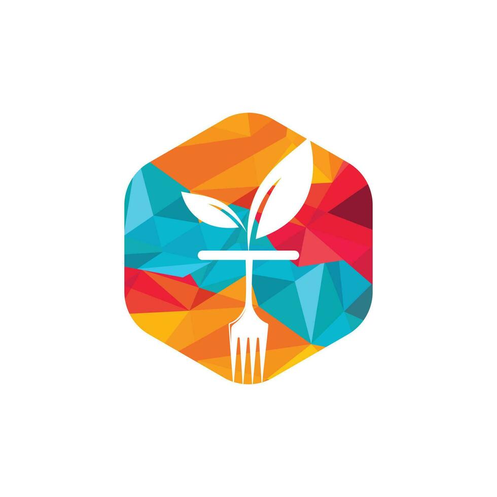Healthy food logo template. Organic food logo with fork and leaf symbol. vector