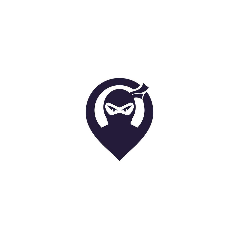 Ninja point location logo design Ninja pin map vector logo design.