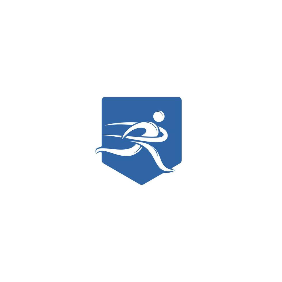 Running Man With Finish Ribbon Logo Design. Marathon logo template. Running club or sports club sign. vector