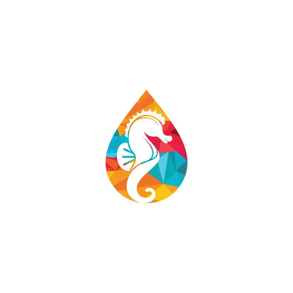 Sea horse with water drop vector logo design.