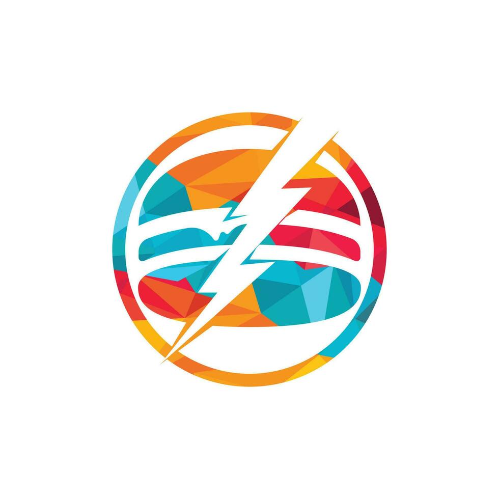 Flash burger vector logo design. Burger and thunderstorm icon logo.