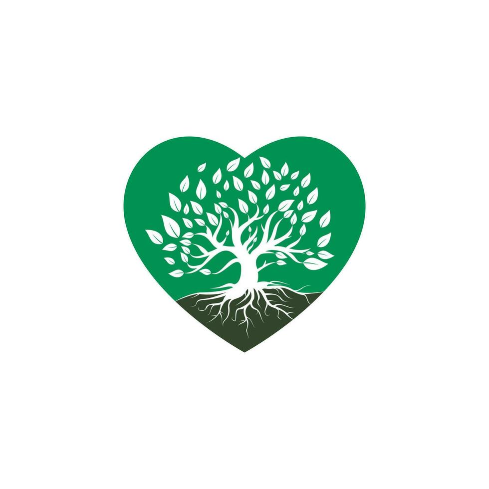 Diseño de logotipo vectorial en forma de corazón de raíces de árbol. árbol raíces naturaleza amor vector logo diseño plantilla.