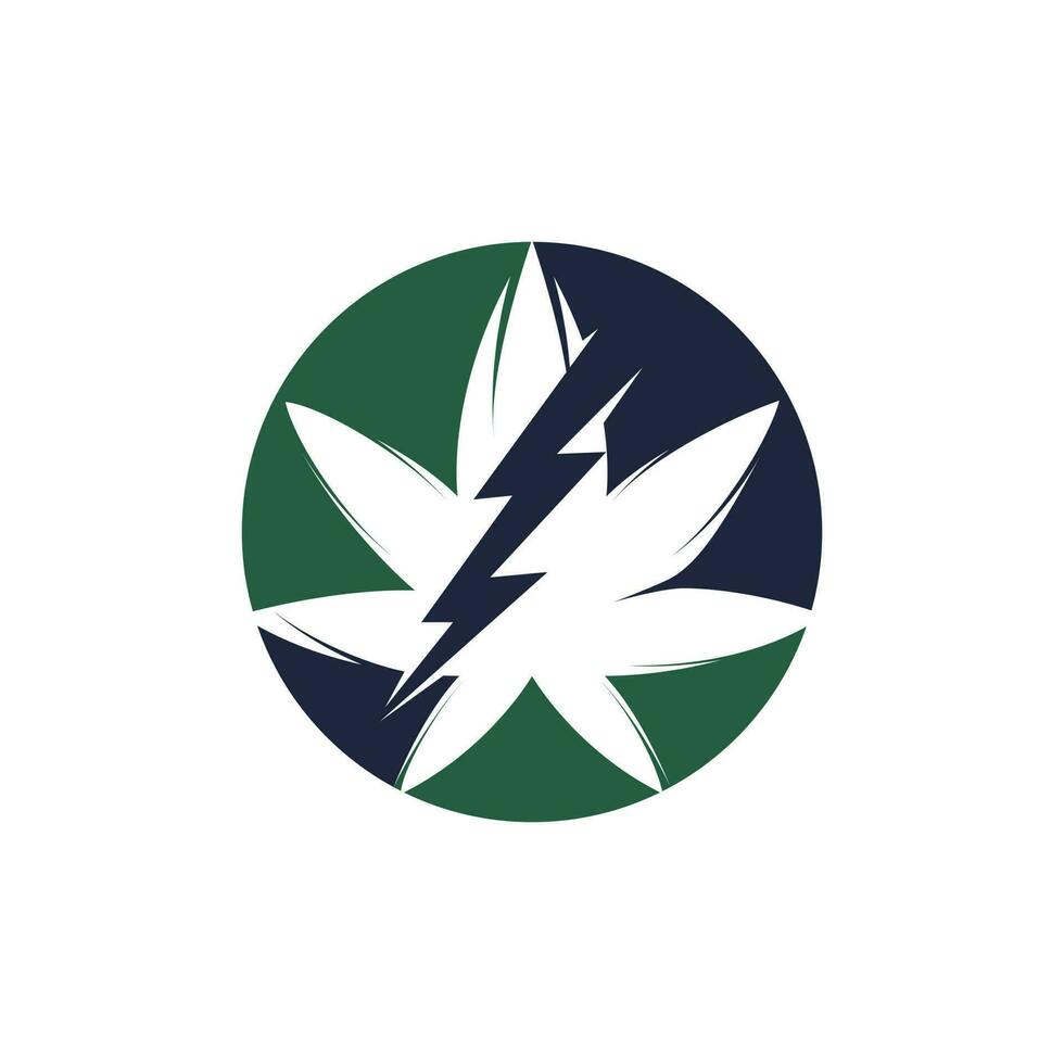 diseño del logotipo del vector de trueno de marihuana. icono del logotipo de la hoja de cannabis o marihuana con perno de iluminación.