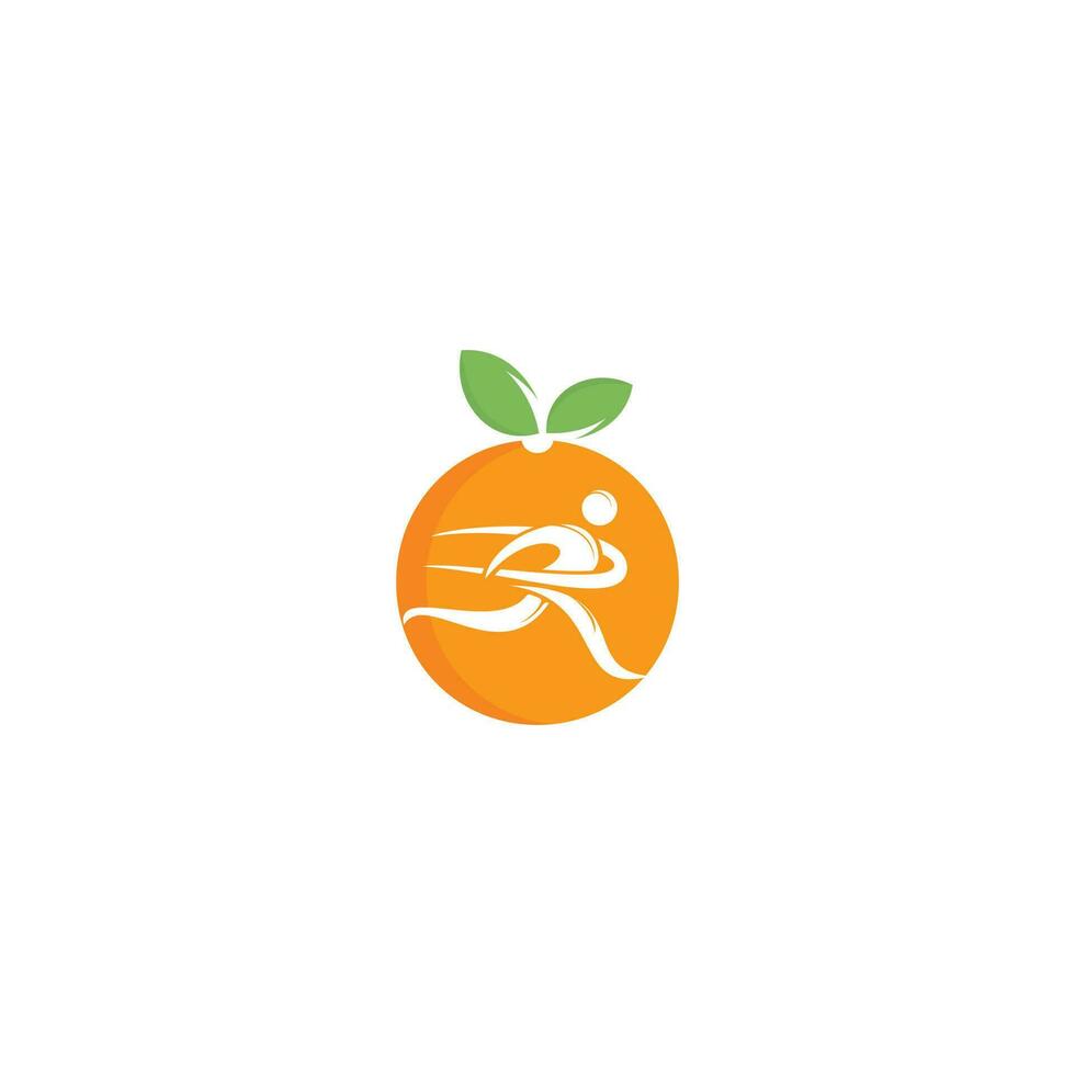 hombre corriendo y diseño de logotipo naranja. concepto de dieta y pérdida de peso. vector