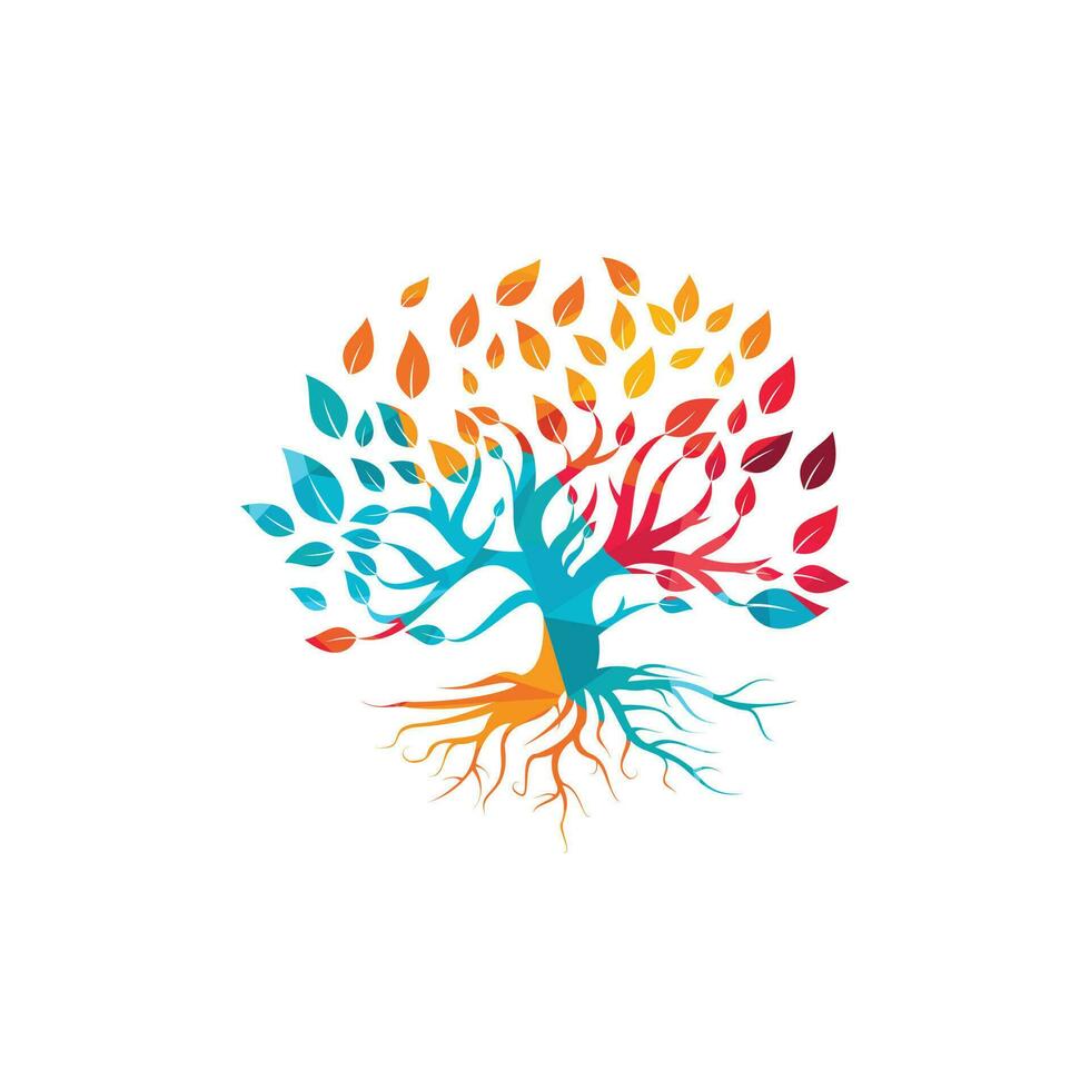 Tree root logo vector design illustration. Tree of Life logo design inspiration.