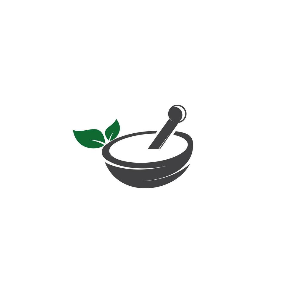 Pharmacy medical logo design. Natural mortar and pestle logotype. vector