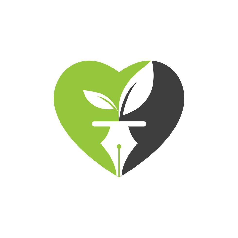 Leaf and pen logo design. Education and writer community Logo. Heart with leaf and nab icon design. vector