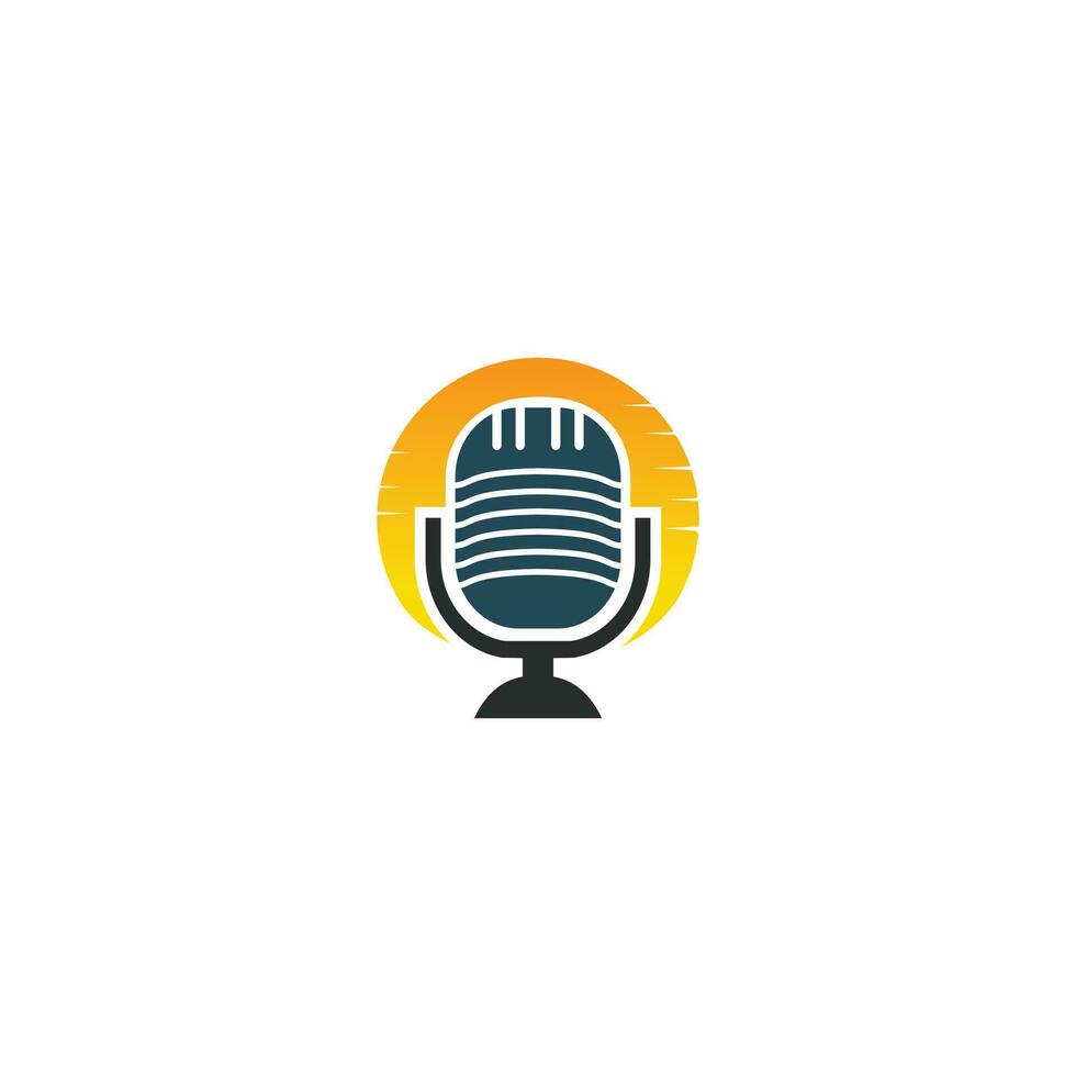 Morning podcast logo design. Unique logo vector microphone logo design with the sun.