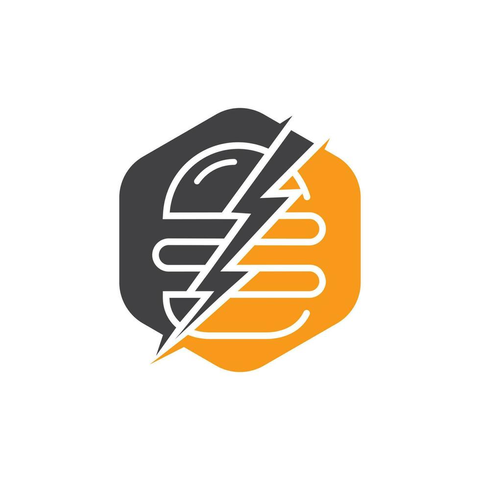 Flash burger vector logo design. Burger and thunderstorm icon logo.