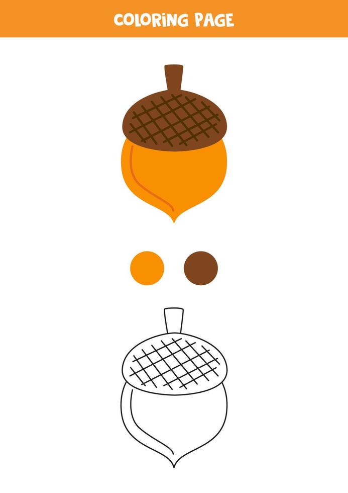 Color autumn acorn. Worksheet for kids. vector