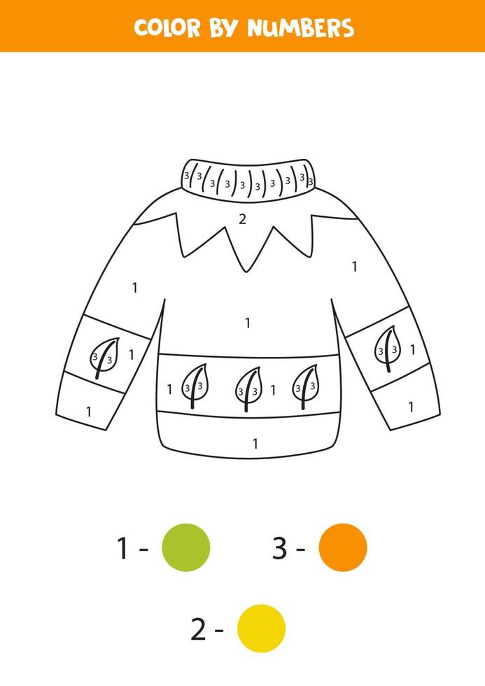Color cartoon sweater by numbers. Worksheet for kids. vector