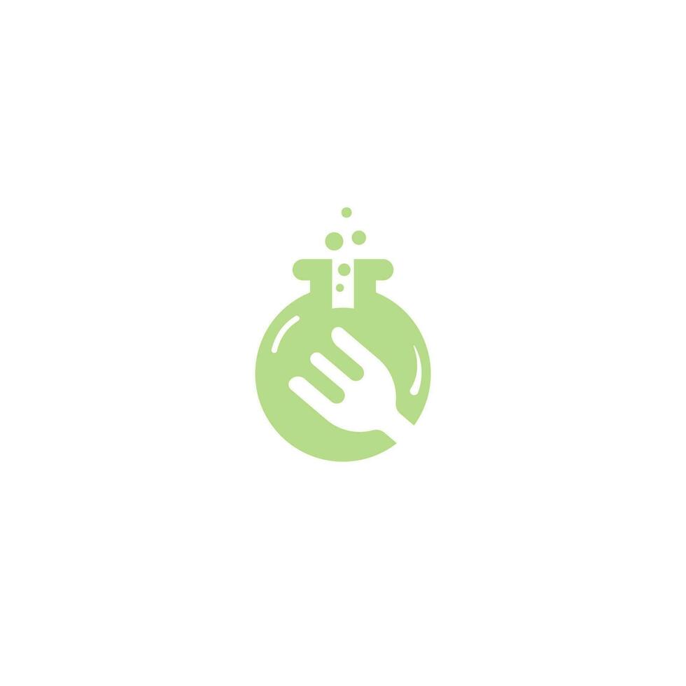 Food lab vector logo design. Lab test tube with fork.