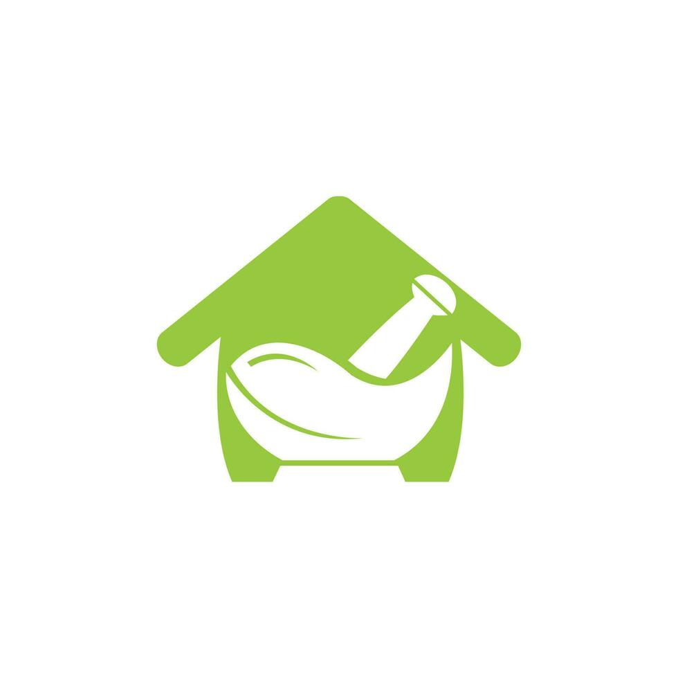 Pharmacy medical logo design. Natural mortar and pestle logotype, medicine herbal illustration symbol icon vector design.
