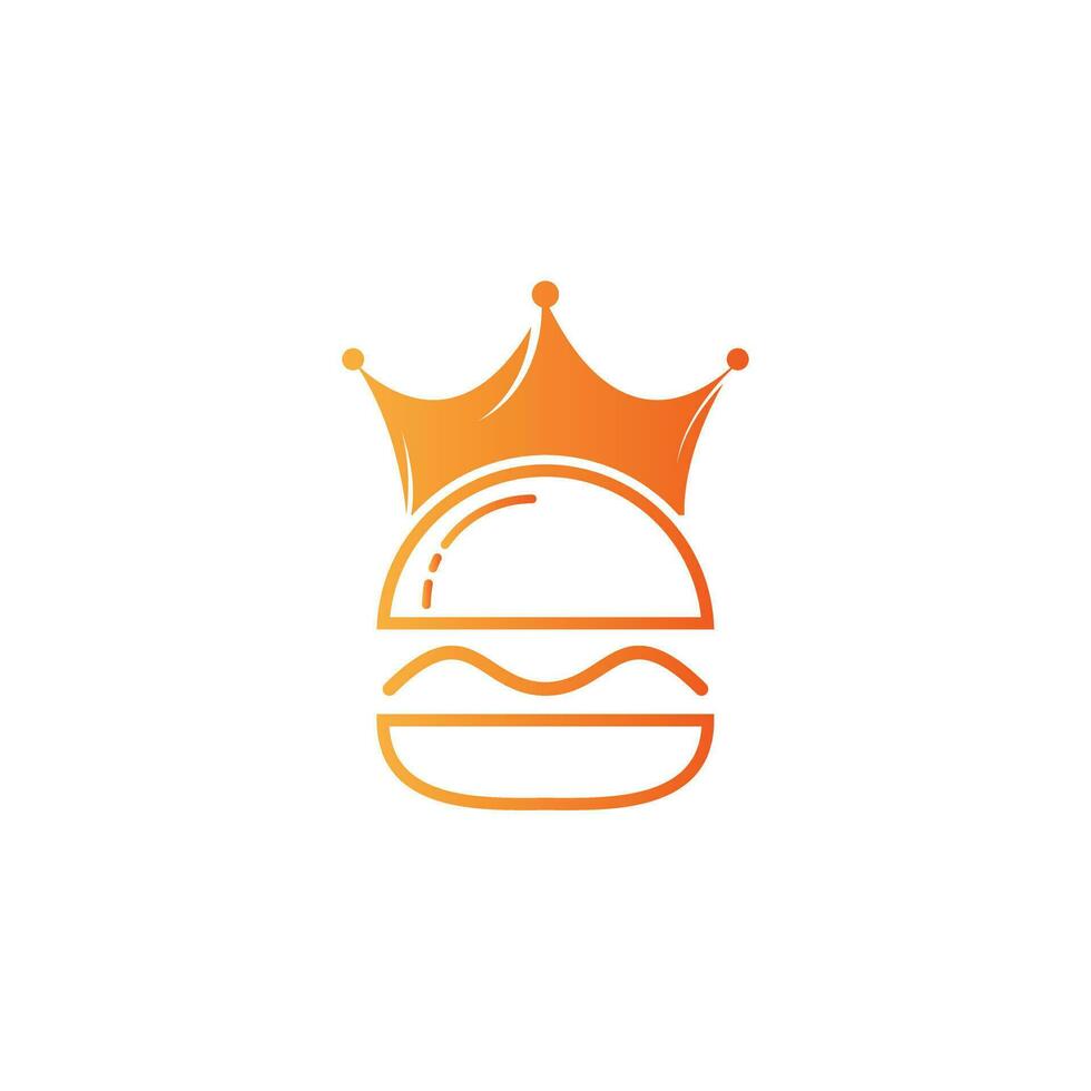 diseño del logotipo vectorial del rey de las hamburguesas. hamburguesa con concepto de logotipo de icono de corona. vector