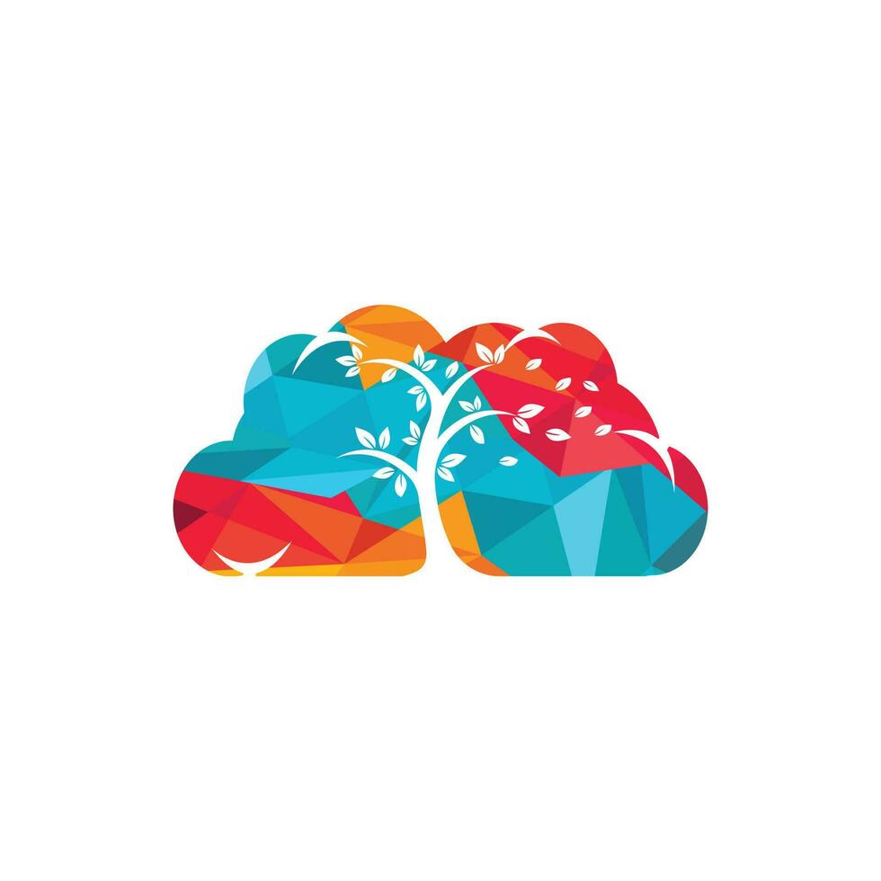 diseño del logotipo del árbol de nubes. vector de concepto de diseño de logotipo de nube de naturaleza.