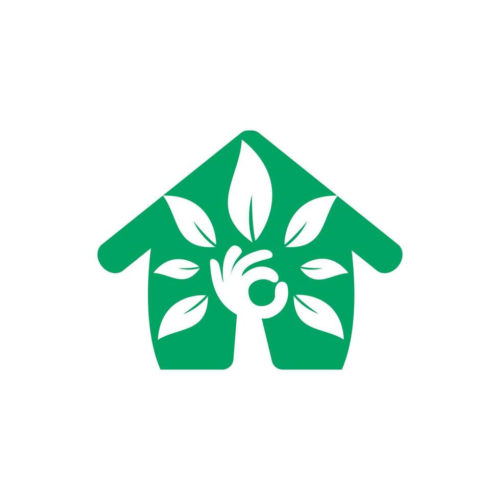 Creative green hand tree and house logo design. Natural home care logo. Spa logo. Beauty salon or yoga logo. vector