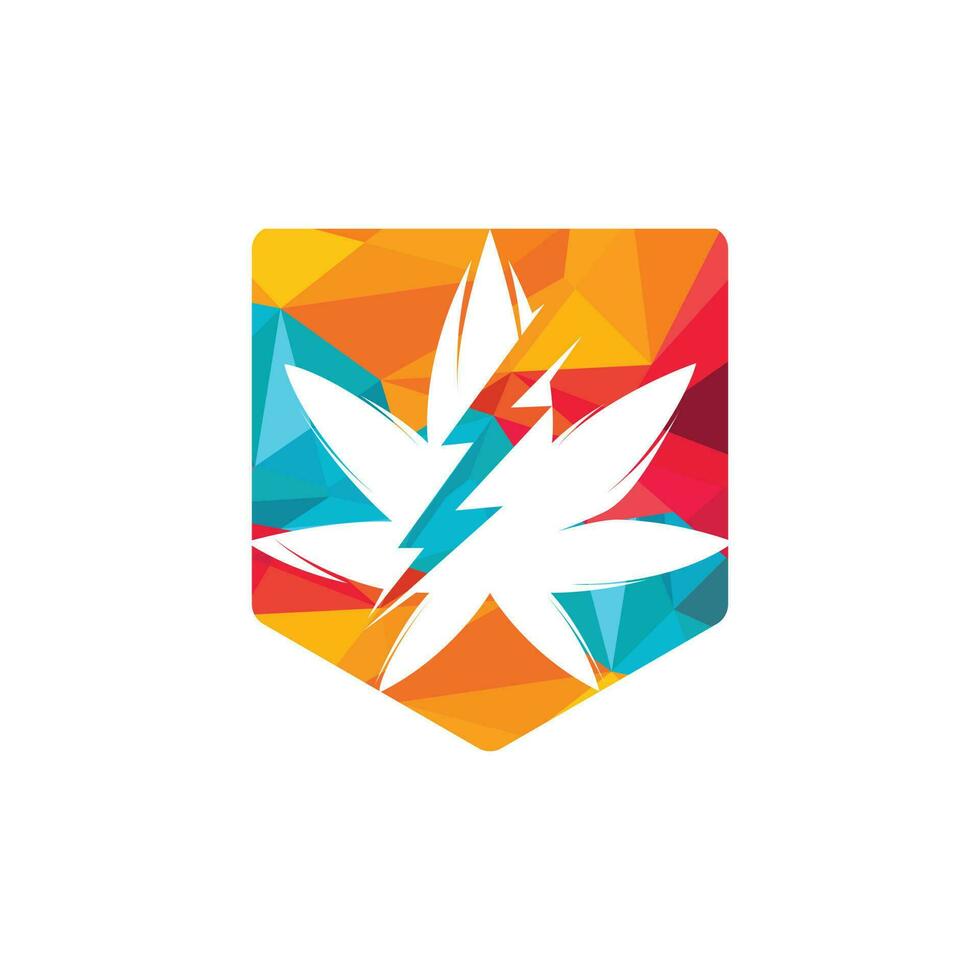 Marijuana thunder vector logo design. Cannabis or marijuana leaf logo icon with lighting bolt.
