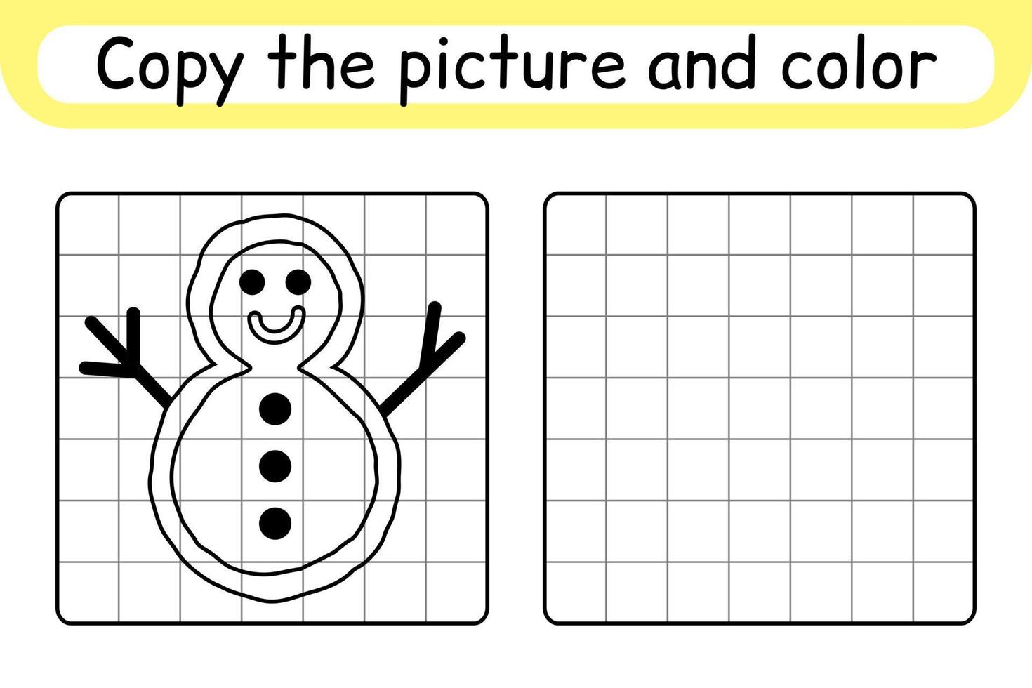 copia la imagen y colorea el muñeco de nieve. completa la imagen terminar la imagen. libro de colorear. juego educativo de ejercicios de dibujo para niños vector