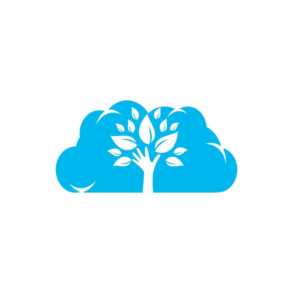 Creative green hand tree and cloud logo design. Natural products logo. Cosmetics icon. Spa logo. Beauty salon or yoga logo. vector