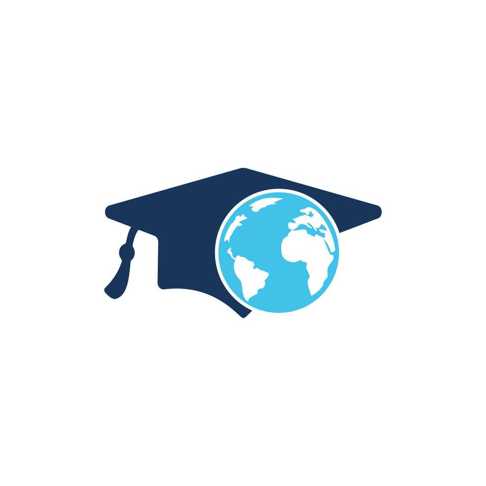 Study abroad vector logo design. Graduation cap and globe icon.