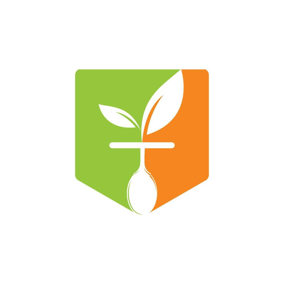 Healthy food logo template. Organic food logo with spoon and leaf symbol. vector
