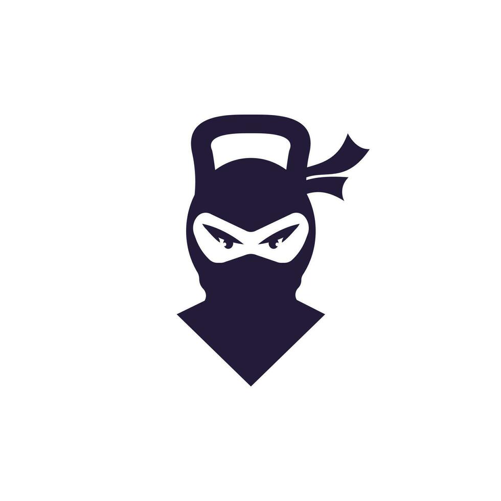 diseño de logotipo de vector de fitness ninja. logotipo del icono de la mancuerna ninja.