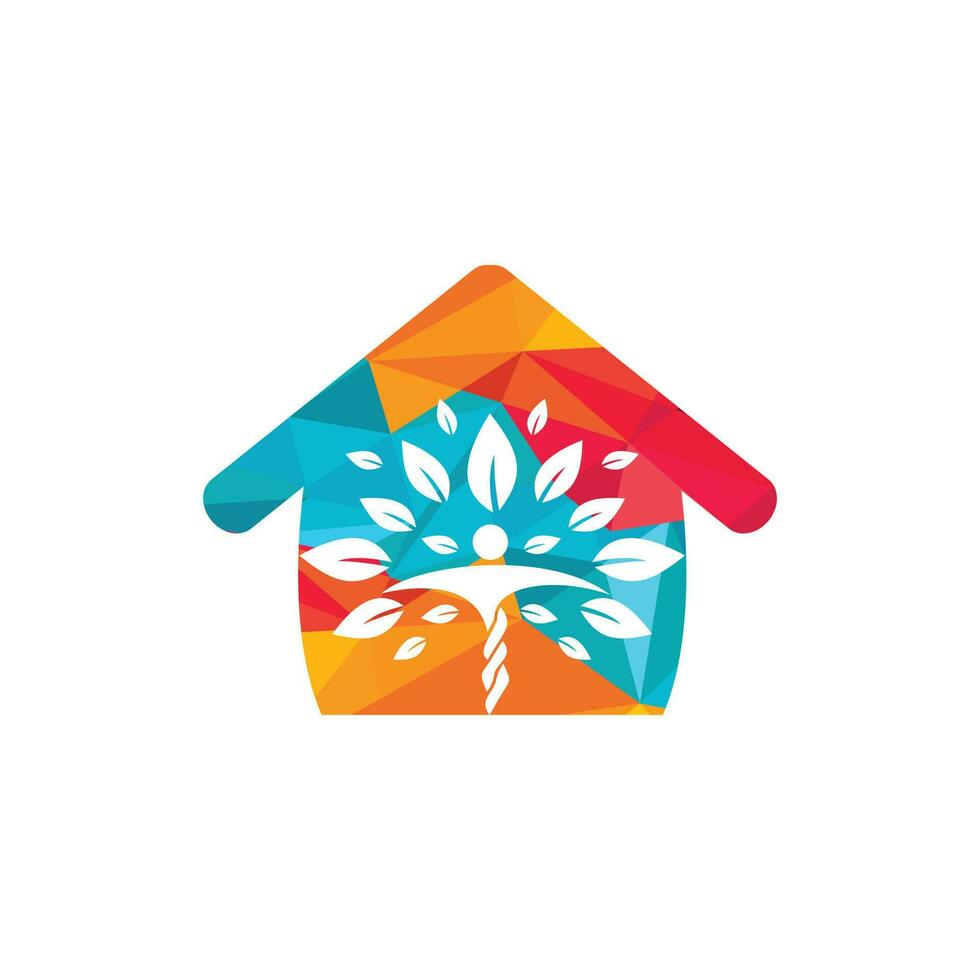 Human character with leaves and house logo design. Natural home care logo. vector